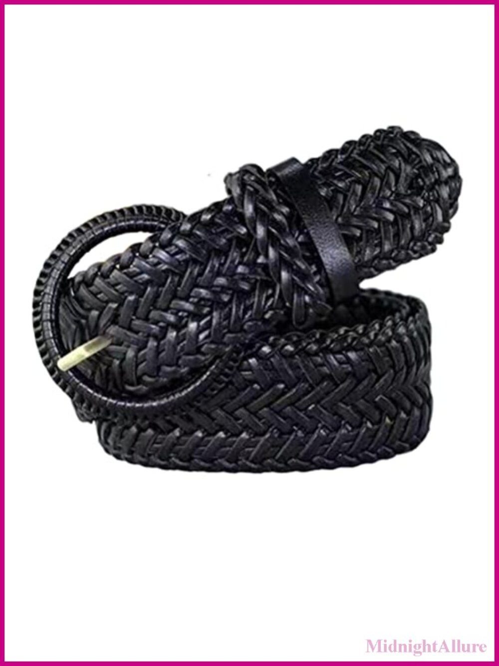 Women's Wide Braided Faux Leather Belt 1.6" Woven Waistband Pin Buckle